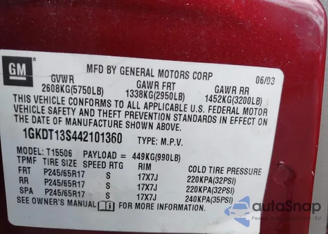 2004 GMC Envoy z USA, uszkodzony, nr VIN 1GKDT13S442101360